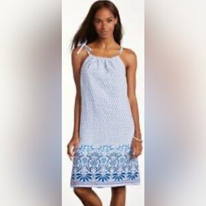Tommy Bahamas|100% Linen white boho geometric pattern summer dress, like NEW•••
